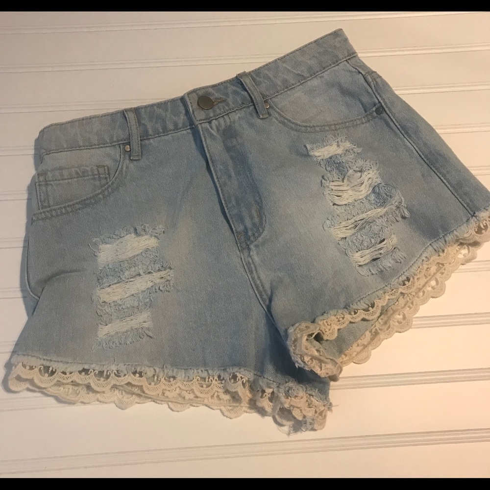 Lace jean shorts